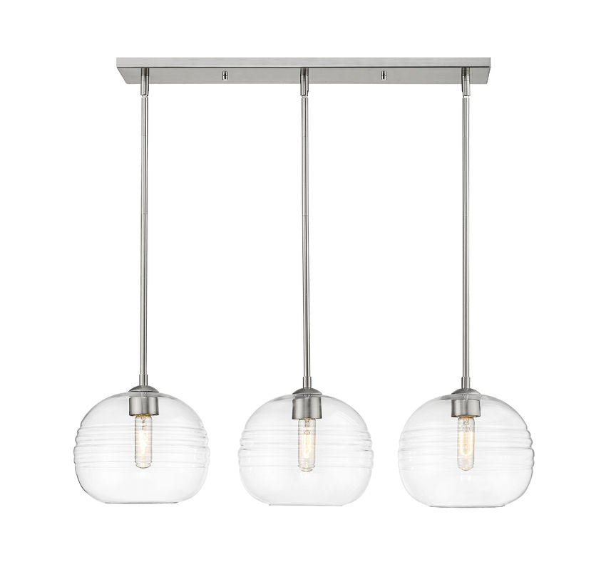 Z-Lite Harmony 10" 3-Light Brushed Nickel Island Light With Clear Glass Shade
