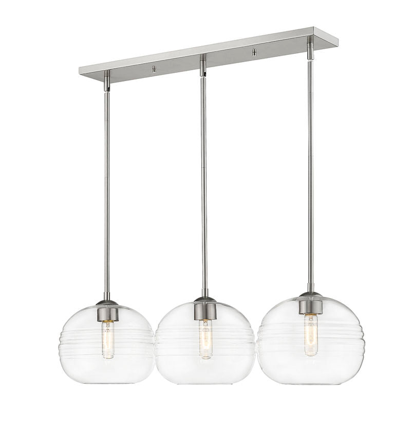 Z-Lite Harmony 10" 3-Light Brushed Nickel Island Light With Clear Glass Shade
