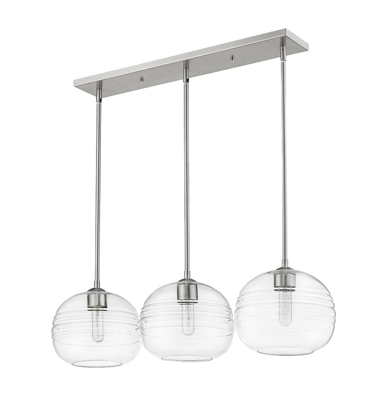 Z-Lite Harmony 10" 3-Light Brushed Nickel Island Light With Clear Glass Shade
