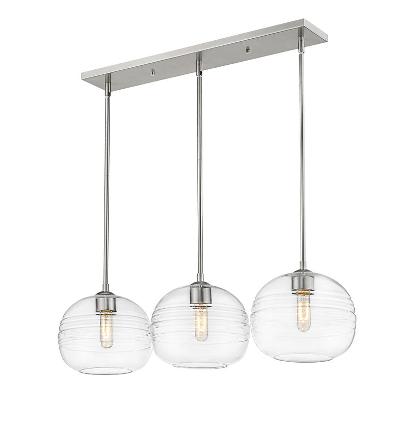 Z-Lite Harmony 10" 3-Light Brushed Nickel Island Light With Clear Glass Shade
