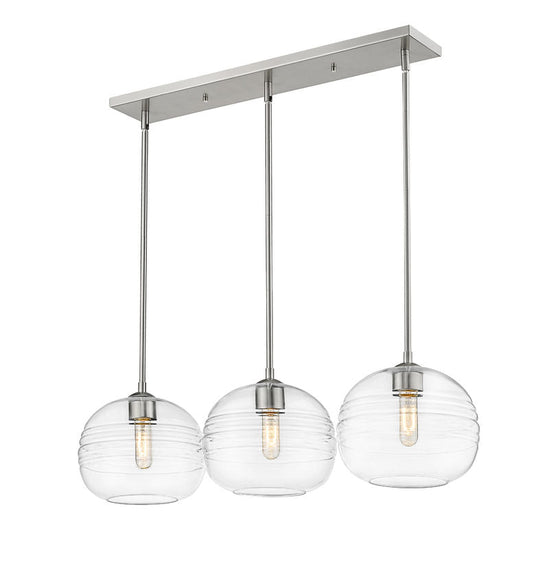 Z-Lite Harmony 10" 3-Light Brushed Nickel Island Light With Clear Glass Shade