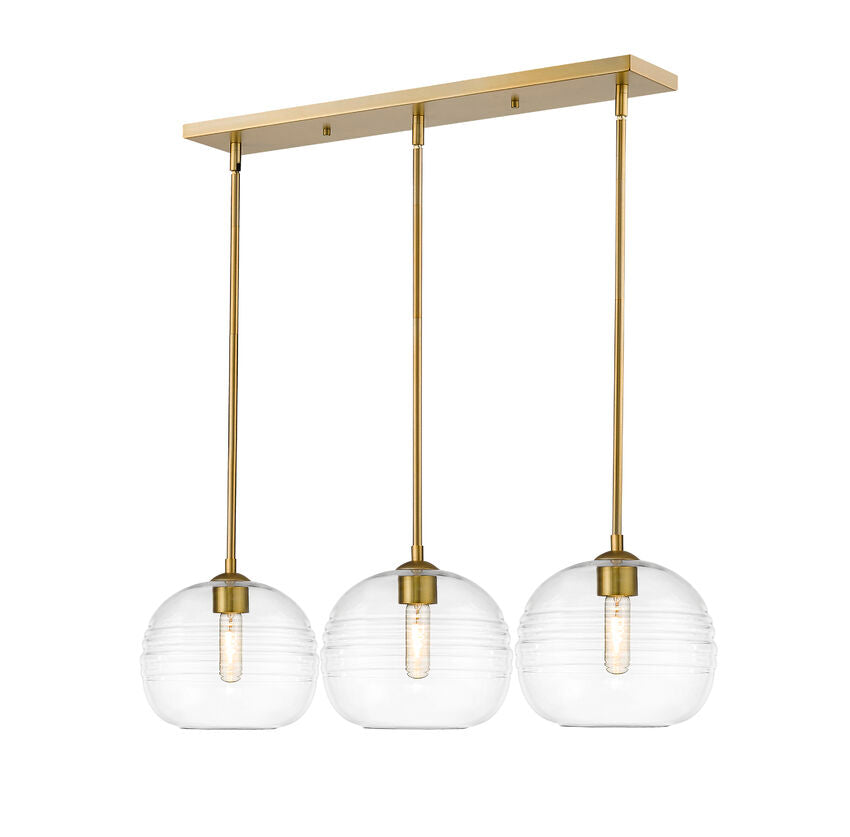 Z-Lite Harmony 10" 3-Light Olde Brass Island Light With Clear Glass Shade