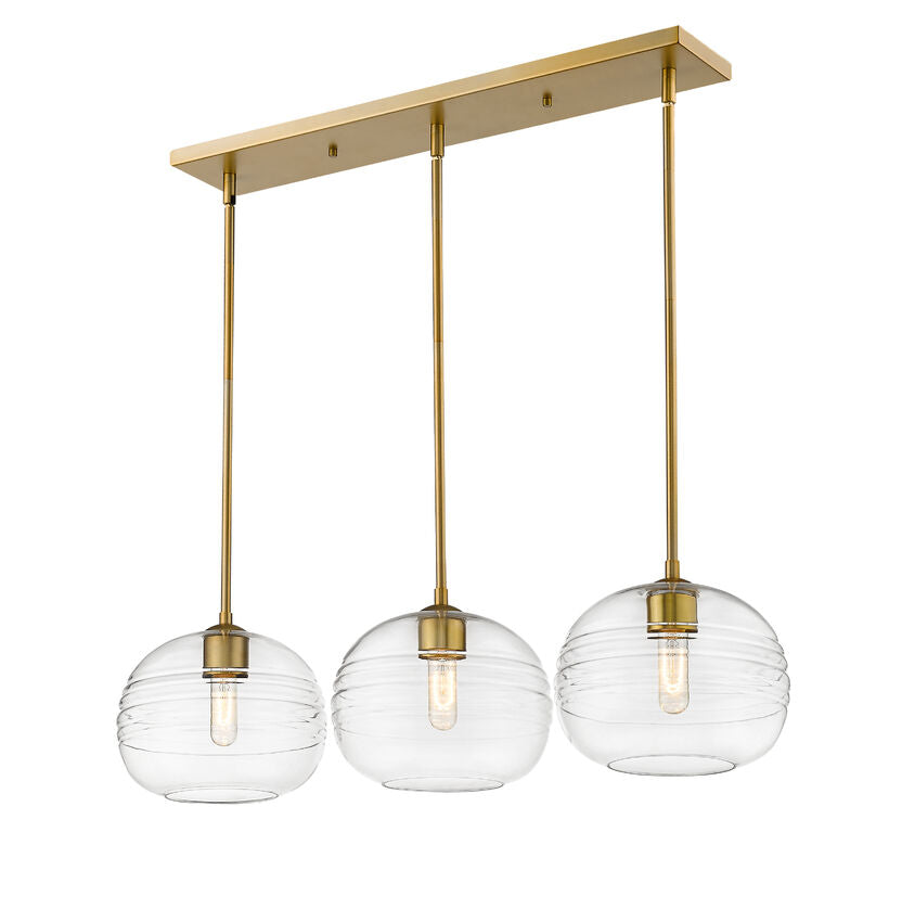 Z-Lite Harmony 10" 3-Light Olde Brass Island Light With Clear Glass Shade
