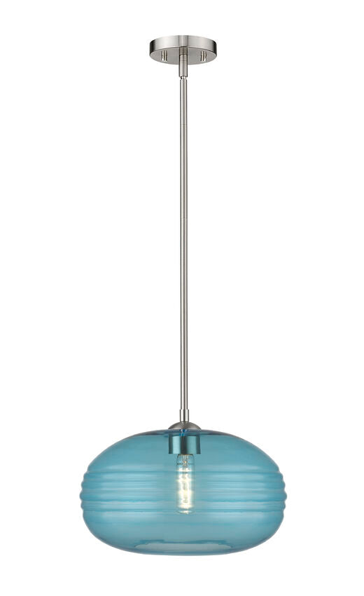 Z-Lite Harmony 14" 1-Light Brushed Nickel Pendant Light With Blue Glass Shade
