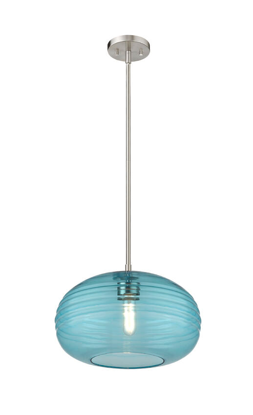 Z-Lite Harmony 14" 1-Light Brushed Nickel Pendant Light With Blue Glass Shade
