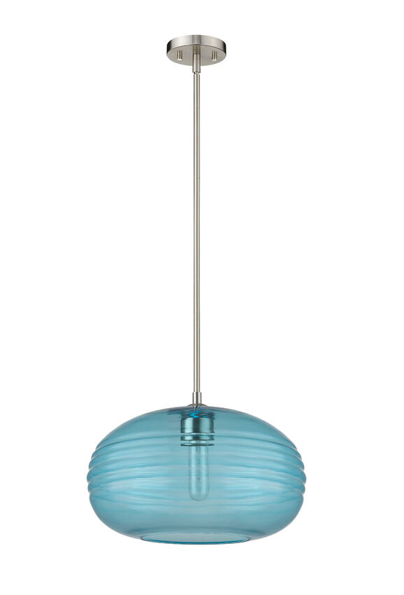 Z-Lite Harmony 14" 1-Light Brushed Nickel Pendant Light With Blue Glass Shade