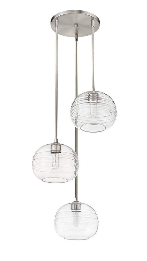 Z-Lite Harmony 20" 3-Light Brushed Nickel Pendant Light With Clear Glass Shade