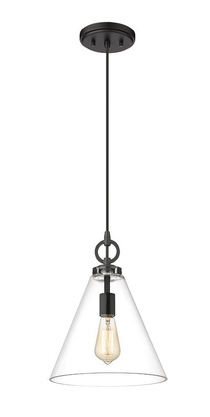 Z-Lite Harper 12" 1-Light Matte Black Pendant Light With Clear Glass Shade