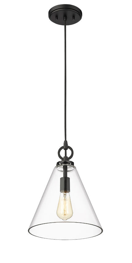 Z-Lite Harper 12" 1-Light Matte Black Pendant Light With Clear Glass Shade