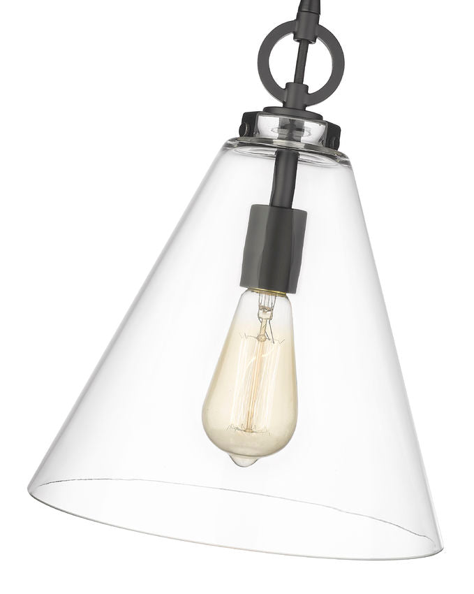 Z-Lite Harper 12" 1-Light Matte Black Pendant Light With Clear Glass Shade