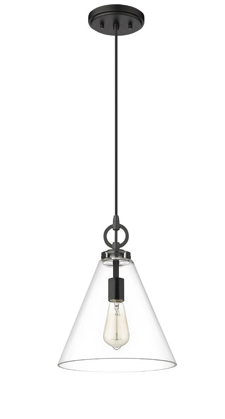 Z-Lite Harper 12" 1-Light Matte Black Pendant Light With Clear Glass Shade