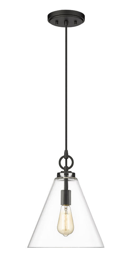 Z-Lite Harper 12" 1-Light Matte Black Pendant Light With Clear Glass Shade
