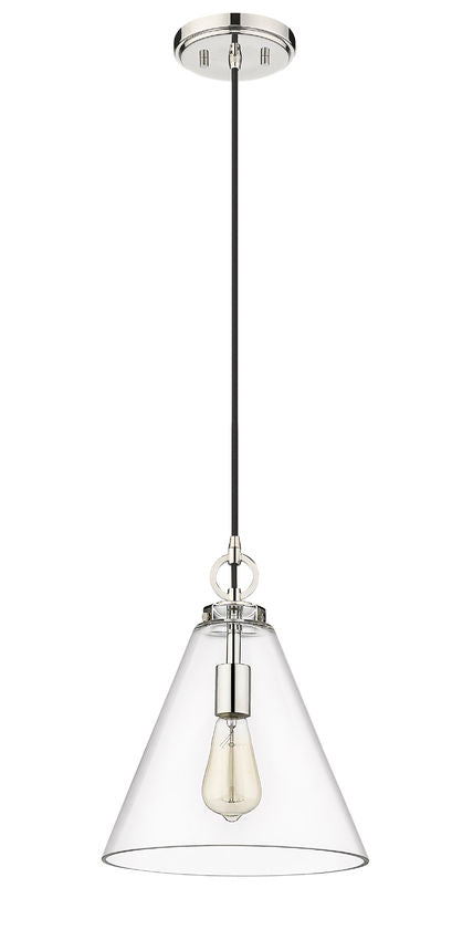 Z-Lite Harper 12" 1-Light Polished Nickel Pendant Light With Clear Glass Shade