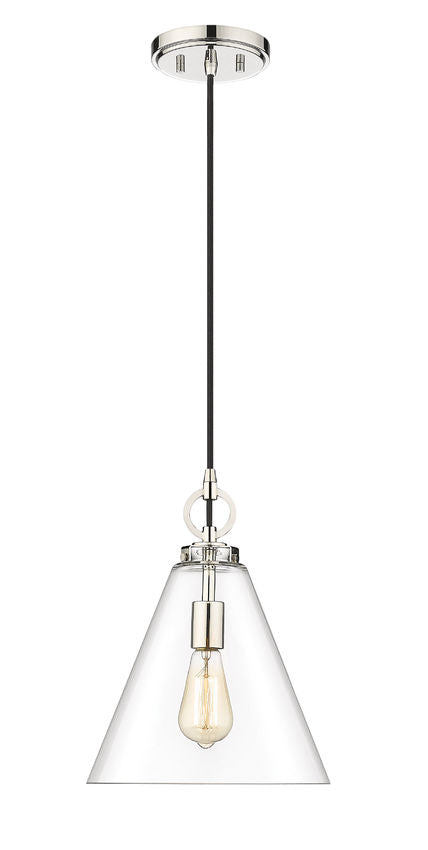 Z-Lite Harper 12" 1-Light Polished Nickel Pendant Light With Clear Glass Shade
