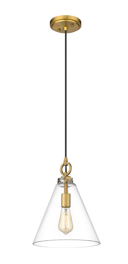 Z-Lite Harper 12" 1-Light Rubbed Brass Pendant Light With Clear Glass Shade