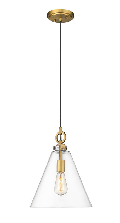 Z-Lite Harper 12" 1-Light Rubbed Brass Pendant Light With Clear Glass Shade