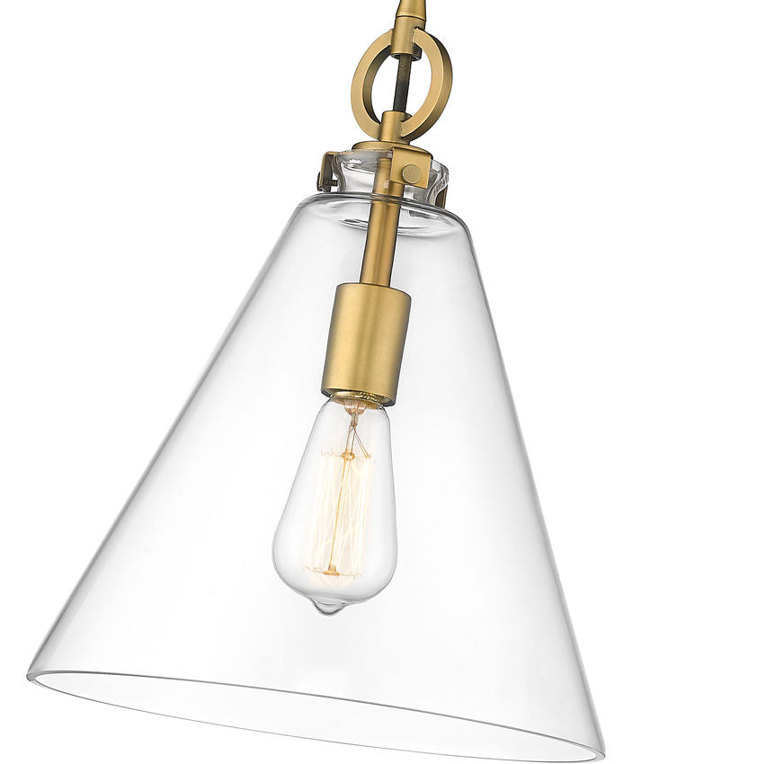 Z-Lite Harper 12" 1-Light Rubbed Brass Pendant Light With Clear Glass Shade