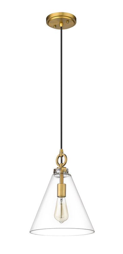 Z-Lite Harper 12" 1-Light Rubbed Brass Pendant Light With Clear Glass Shade