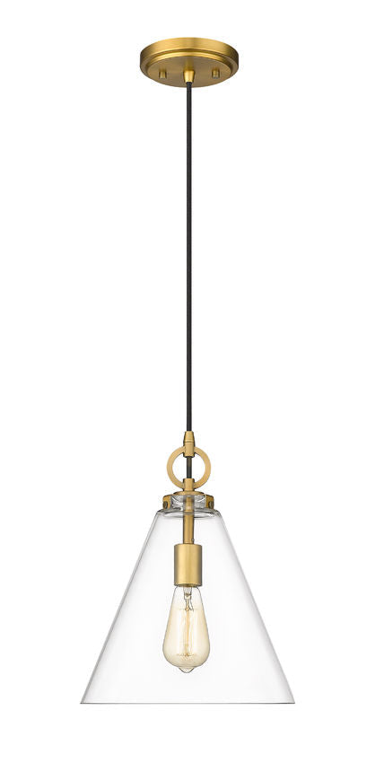 Z-Lite Harper 12" 1-Light Rubbed Brass Pendant Light With Clear Glass Shade