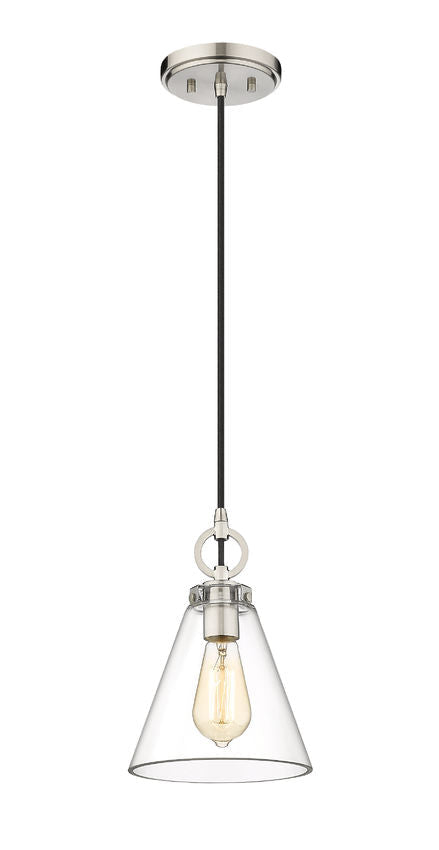 Z-Lite Harper 8" 1-Light Brushed Nickel Pendant Light With Clear Glass Shade