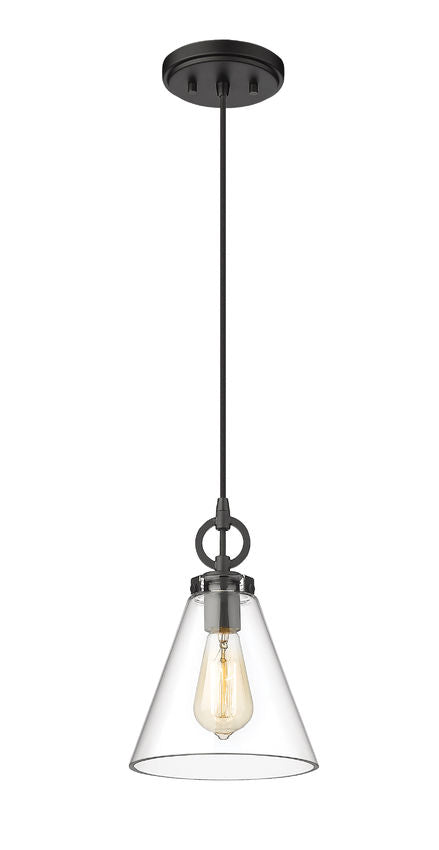 Z-Lite Harper 8" 1-Light Matte Black Pendant Light With Clear Glass Shade