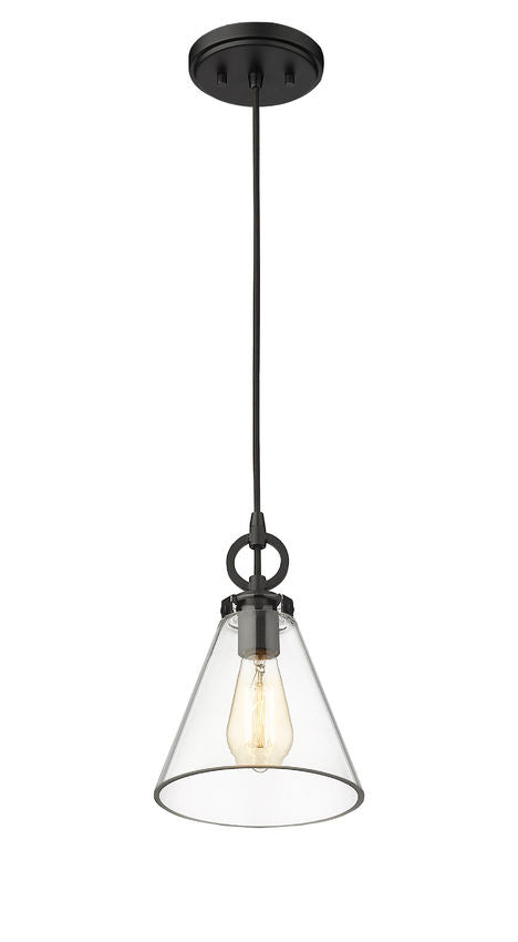 Z-Lite Harper 8" 1-Light Matte Black Pendant Light With Clear Glass Shade