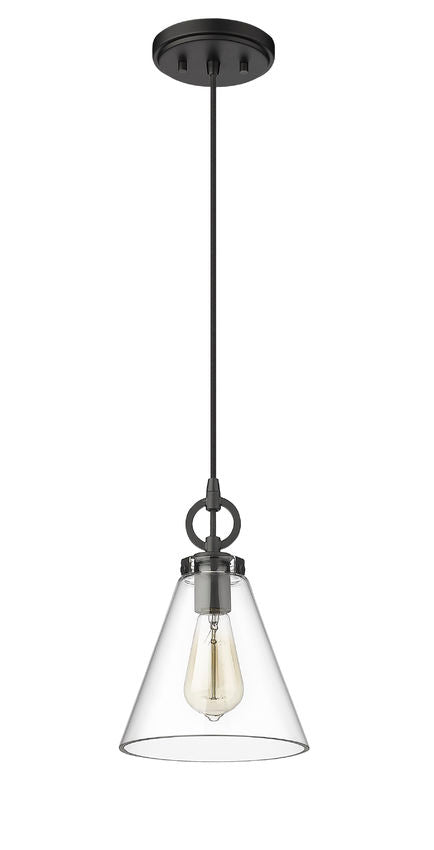 Z-Lite Harper 8" 1-Light Matte Black Pendant Light With Clear Glass Shade
