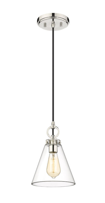 Z-Lite Harper 8" 1-Light Polished Nickel Pendant Light With Clear Glass Shade