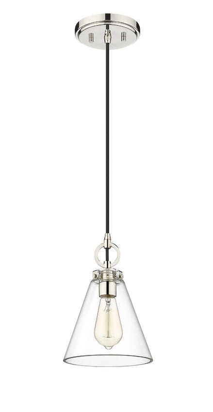 Z-Lite Harper 8" 1-Light Polished Nickel Pendant Light With Clear Glass Shade