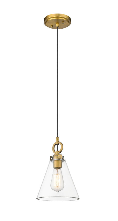 Z-Lite Harper 8" 1-Light Rubbed Brass Pendant Light With Clear Glass Shade