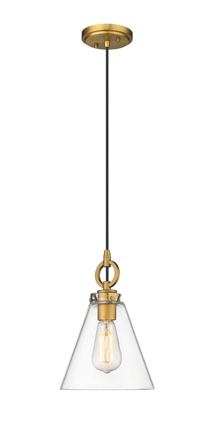 Z-Lite Harper 8" 1-Light Rubbed Brass Pendant Light With Clear Glass Shade
