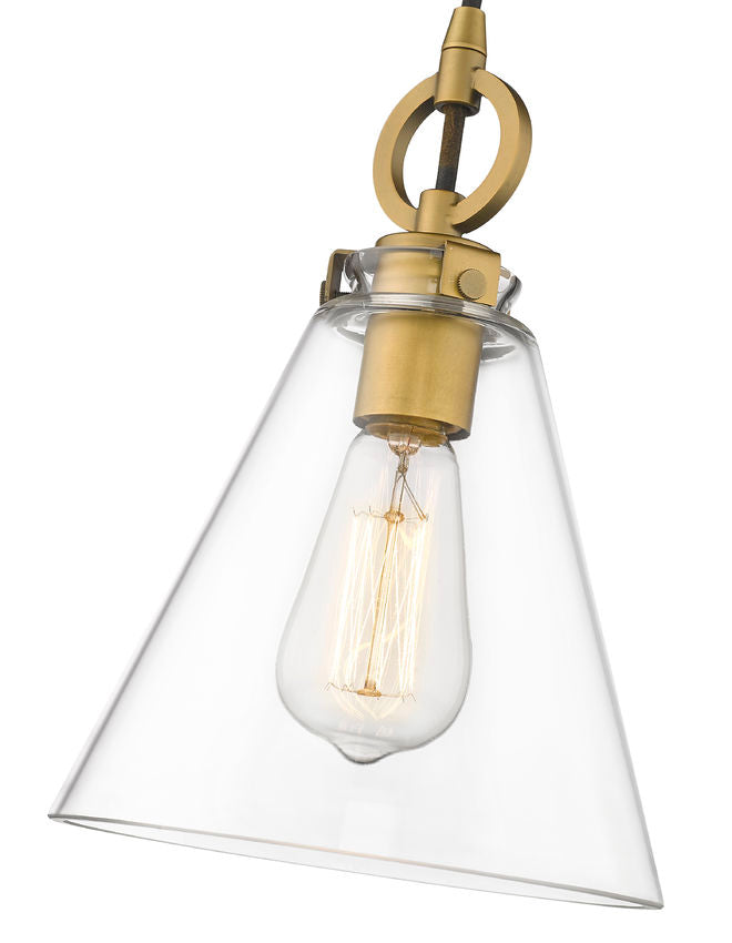 Z-Lite Harper 8" 1-Light Rubbed Brass Pendant Light With Clear Glass Shade