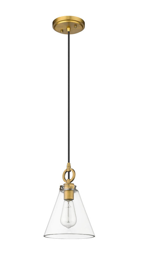 Z-Lite Harper 8" 1-Light Rubbed Brass Pendant Light With Clear Glass Shade