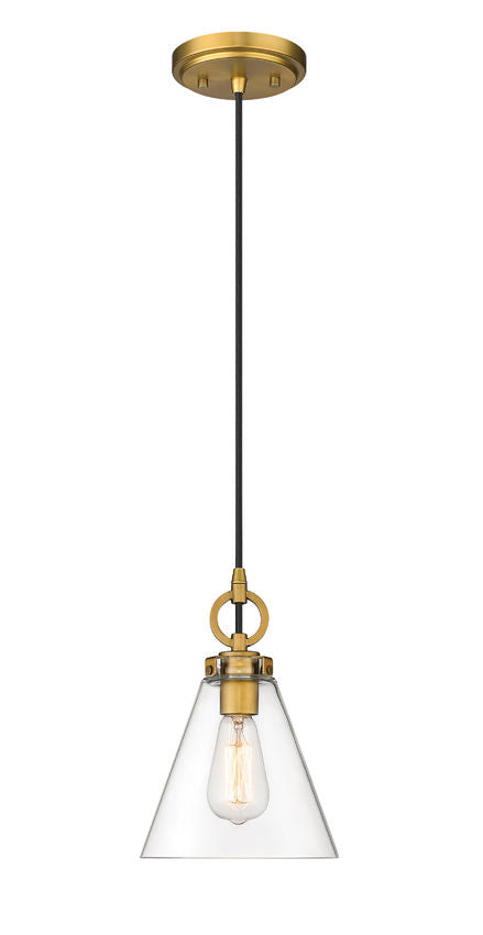 Z-Lite Harper 8" 1-Light Rubbed Brass Pendant Light With Clear Glass Shade