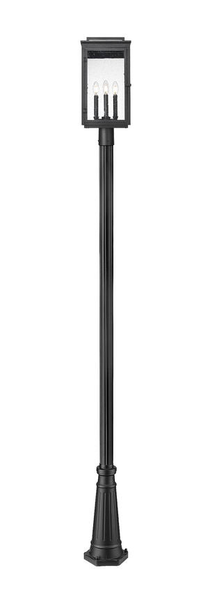 Z-Lite Hartwell 4-Light Candelabra Bulb Base Sand Black Aluminum Clear Seedy Glass Shade Outdoor Post Mounted Fixture