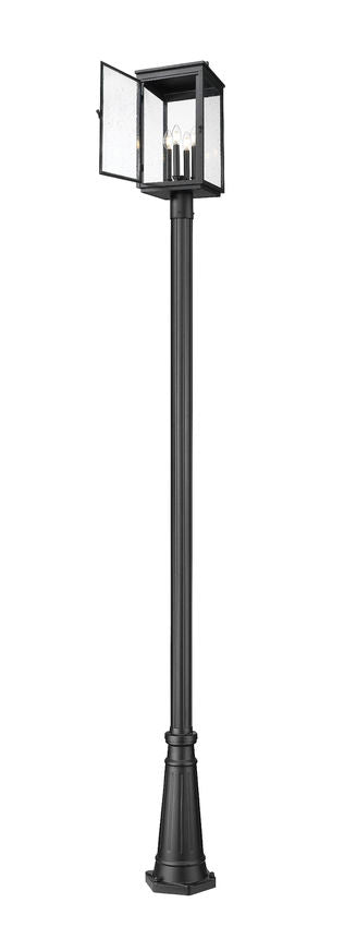 Z-Lite Hartwell 4-Light Candelabra Bulb Base Sand Black Aluminum Clear Seedy Glass Shade Outdoor Post Mounted Fixture