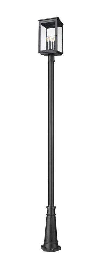 Z-Lite Hartwell 4-Light Candelabra Bulb Base Sand Black Aluminum Clear Seedy Glass Shade Outdoor Post Mounted Fixture
