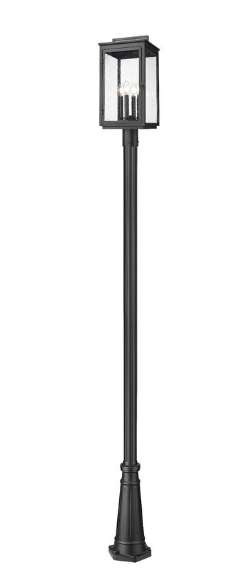 Z-Lite Hartwell 4-Light Candelabra Bulb Base Sand Black Aluminum Clear Seedy Glass Shade Outdoor Post Mounted Fixture