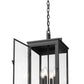 Z-Lite Hartwell 4-Light Candelabra Sand Black Aluminum Frame Clear Seedy Glass Shade Outdoor Chain Mount Ceiling Fixture