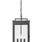 Z-Lite Hartwell 4-Light Candelabra Sand Black Aluminum Frame Clear Seedy Glass Shade Outdoor Chain Mount Ceiling Fixture