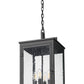 Z-Lite Hartwell 4-Light Candelabra Sand Black Aluminum Frame Clear Seedy Glass Shade Outdoor Chain Mount Ceiling Fixture