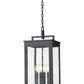 Z-Lite Hartwell 4-Light Candelabra Sand Black Aluminum Frame Clear Seedy Glass Shade Outdoor Chain Mount Ceiling Fixture