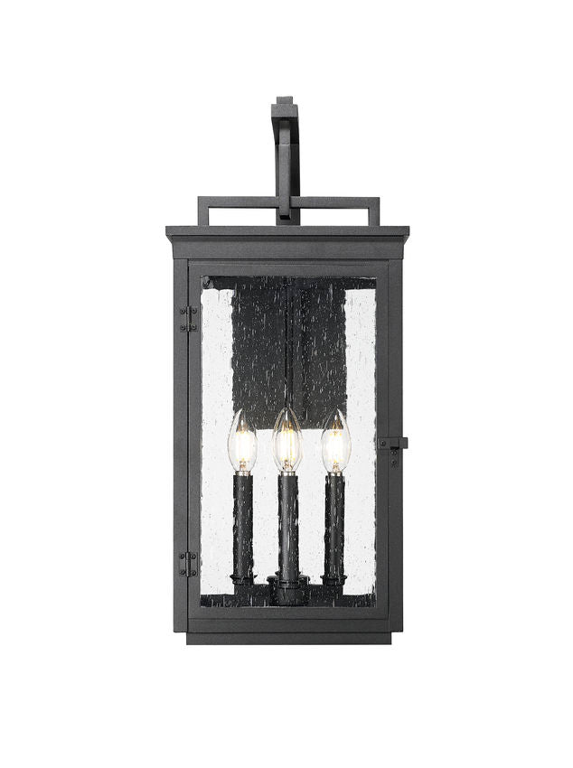 Z-Lite Hartwell 4-Light Candelabra Sand Black Aluminum Frame Clear Seedy Glass Shade Outdoor Wall Light