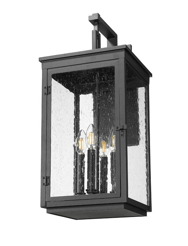 Z-Lite Hartwell 4-Light Candelabra Sand Black Aluminum Frame Clear Seedy Glass Shade Outdoor Wall Light