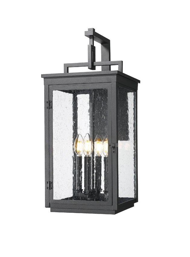 Z-Lite Hartwell 4-Light Candelabra Sand Black Aluminum Frame Clear Seedy Glass Shade Outdoor Wall Light