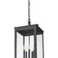 Z-Lite Hartwell 5-Light Candelabra Sand Black Aluminum Frame Clear Seedy Glass Shade Outdoor Chain Mount Ceiling Fixture