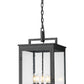 Z-Lite Hartwell 5-Light Candelabra Sand Black Aluminum Frame Clear Seedy Glass Shade Outdoor Chain Mount Ceiling Fixture