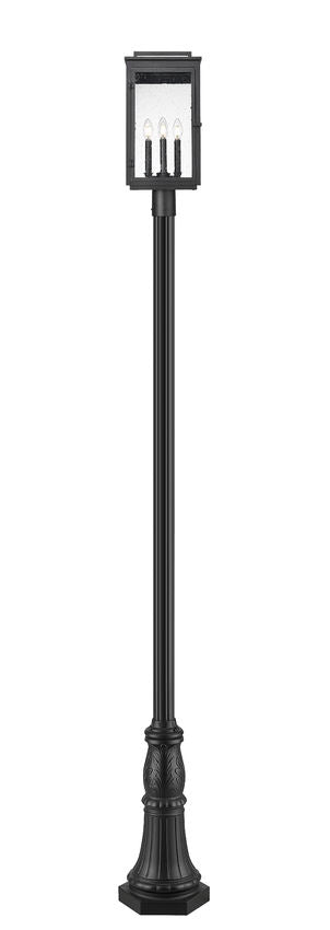Z-Lite Hartwell 5019PHBR-518P-BK 4-Light Clear Seedy Glass Shade Sand Black Aluminum Outdoor Post Mounted Fixture