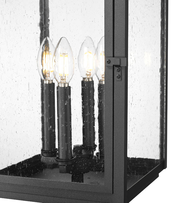 Z-Lite Hartwell 5019PHBR-518P-BK 4-Light Clear Seedy Glass Shade Sand Black Aluminum Outdoor Post Mounted Fixture