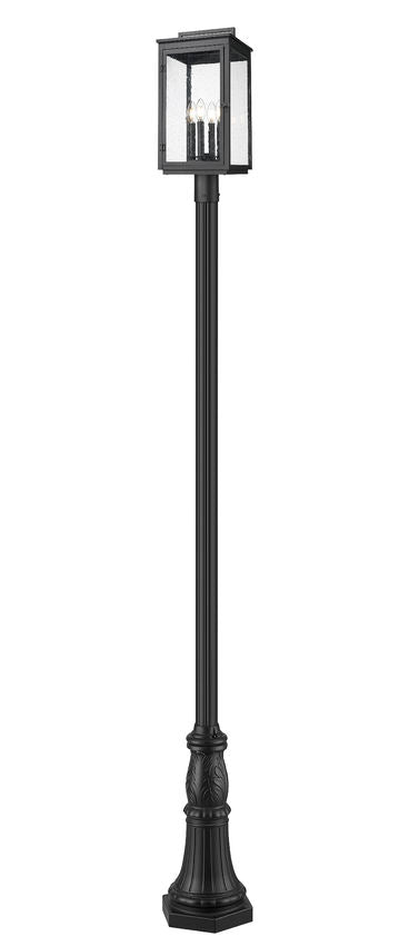 Z-Lite Hartwell 5019PHBR-518P-BK 4-Light Clear Seedy Glass Shade Sand Black Aluminum Outdoor Post Mounted Fixture